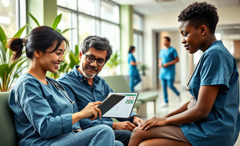 Patient reviewing health results immediately after consultation.