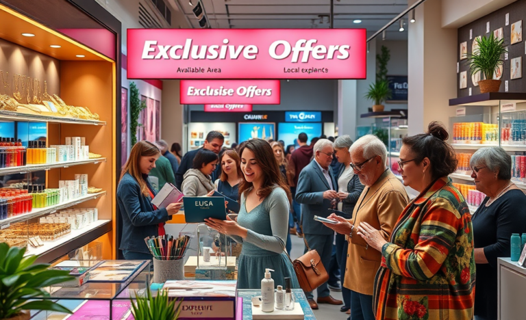 A vibrant image showcasing exclusive offers on beauty and household products.